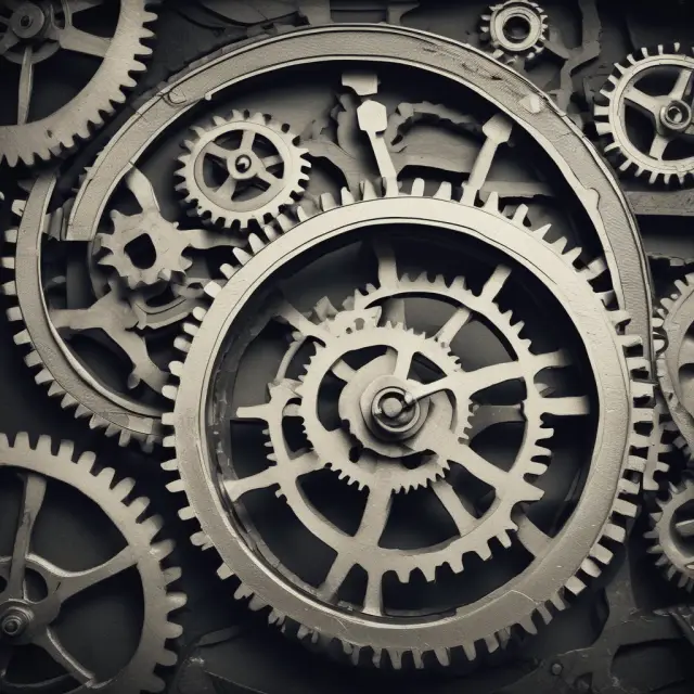 Industrial gears efficiently turning an hourglass clock with high capacity utilization rates