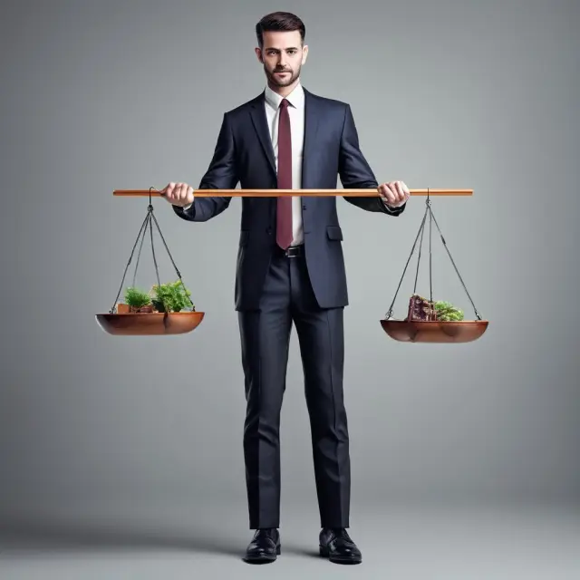 A businessman weighs the risks of financial strain versus potential investment opportunities