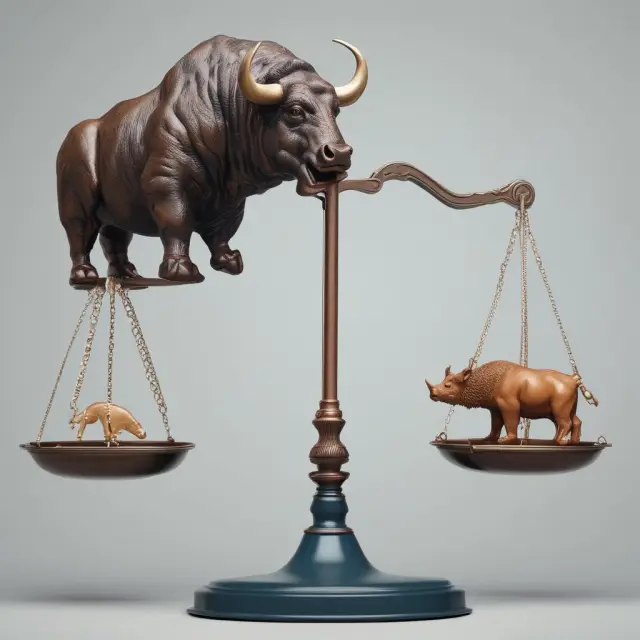 A capital bull and bear assess potential investments on a balance scale, symbolizing risk analysis in capital investment strategies.