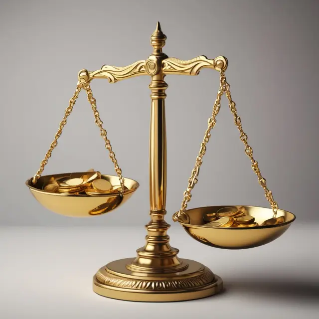 Golden scale balanced with coins symbolizing effective use of capital for business growth, weighed against potential returns