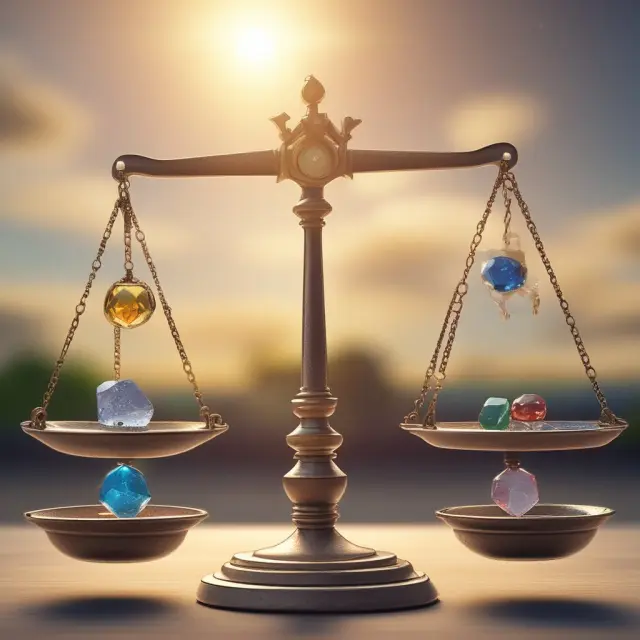 A balanced scale holds precious stones symbolizing capital assets, with the sun representing time. Tax rates fluctuate depending on the length of ownership