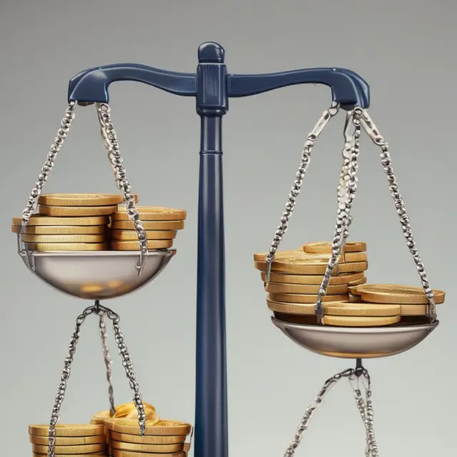 Visualization of capital gains tax rates based on filing status: scales representing income levels and singles vs. married filing jointly, with coins symbolizing long-term capital gains