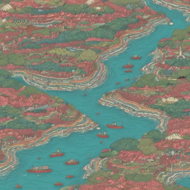 A river flowing with capital transactions influenced by various trade agreements and globalization trends