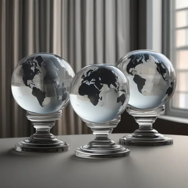 A crystal-clear, three-pillared globe represents the Basel Accords and their role in maintaining financial stability by setting minimum capital requirements.