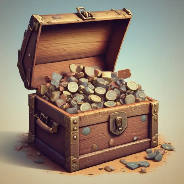 Visualization of tangible capital assets (solid blocks) and intangible capital assets (treasure chest).