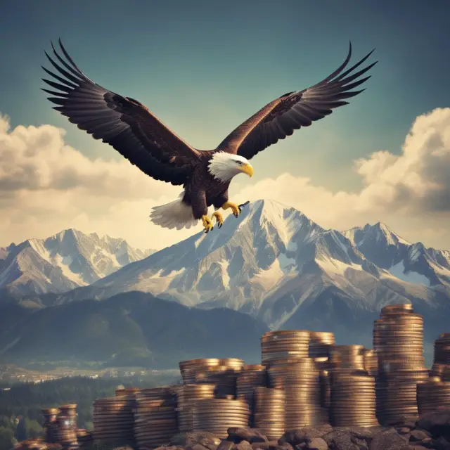 An eagle symbolizing capital assets flying over a towering mountain of inventory representing ordinary assets