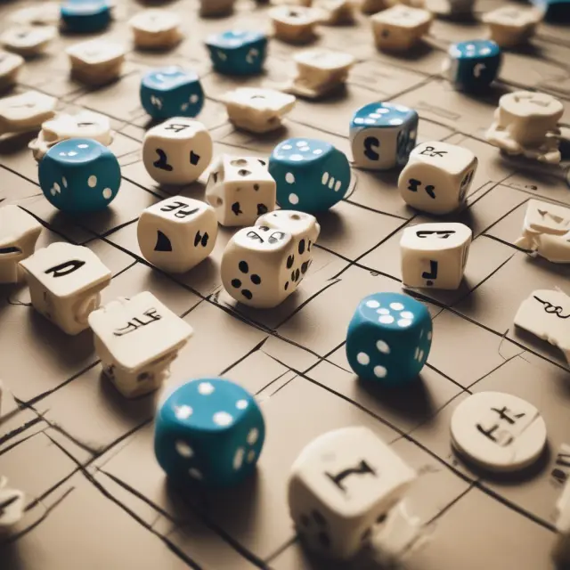 A set of dice representing different risks (market, operational, financial, and strategic) rolling across a capital budgeting board