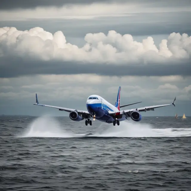A fleet of Boeing 737 jets navigating through rough waters with a prosperous Southwest Airlines logo