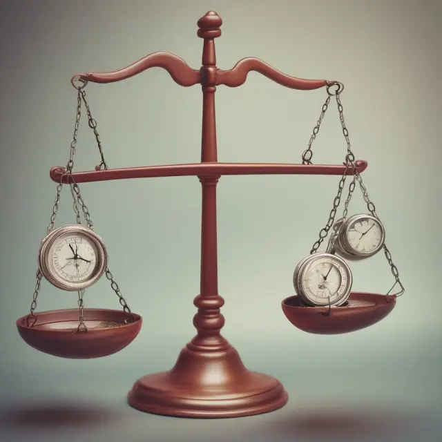 Scales tipping balance: Capital budgeting represented by a long-term scale, working capital management as a short-term scale. Both concepts essential for business success.