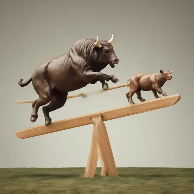 A capital bull and bear figuratively balance on a see-saw representing throughput analysis in the dynamic world of capital budgeting.