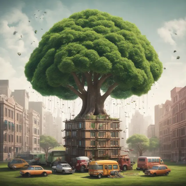 A tree laden with machinery, buildings, and innovations symbolizing CAPEX investments
