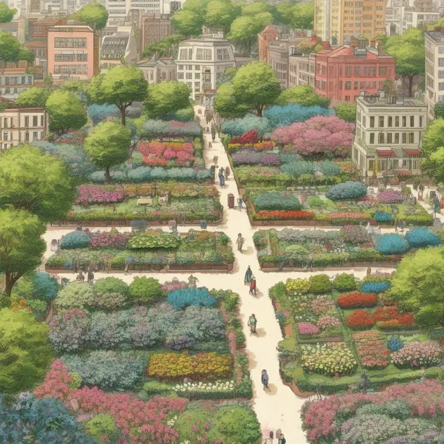 A vibrant garden filled with different business assets like buildings, machinery, computers, and vehicles, growing under the nurturing sunlight of capital investments