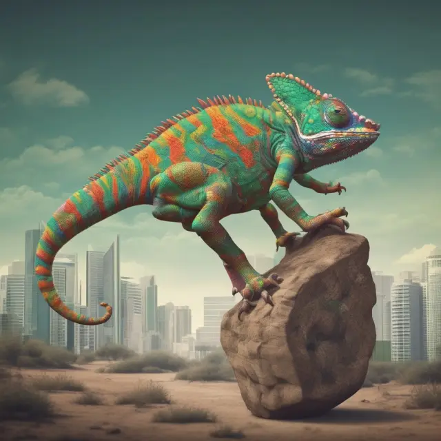 Chameleon changing colors to represent various capital assets: stocks, bonds, or real estate. Classified as short-term or long-term based on holding period.