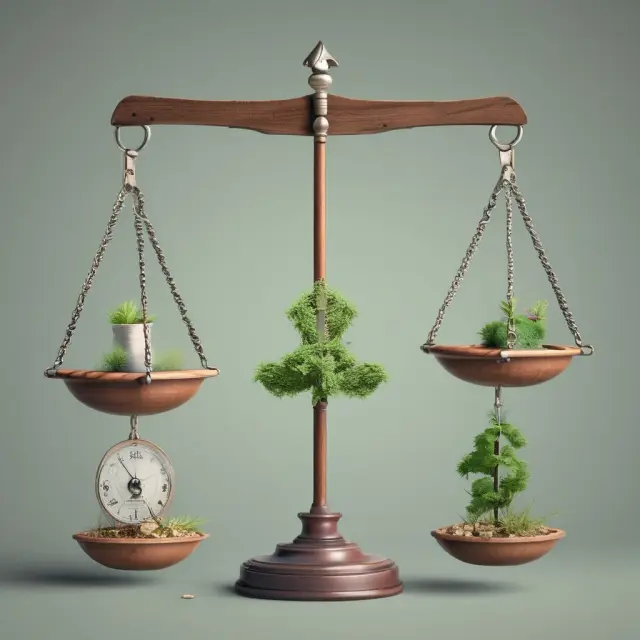 Just ruler holding a balanced scale representing capitalism, with one pan labeled 