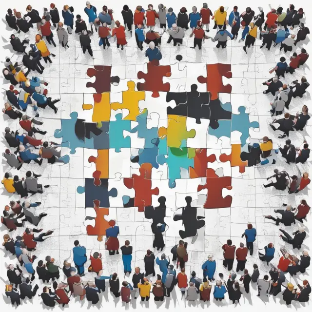 A metaphorical representation of a capitalization table, where puzzle pieces symbolize shareholder equity that forms an ever-evolving mosaic.