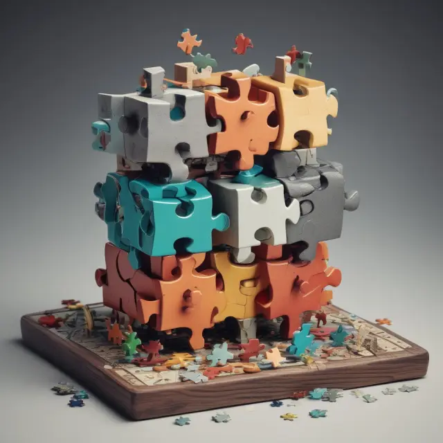 An intricate puzzle of interconnected financing pieces representing a cap table in a business context