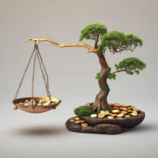 Golden coins represent capitalized costs balanced against a tree rooted in accounting principles
