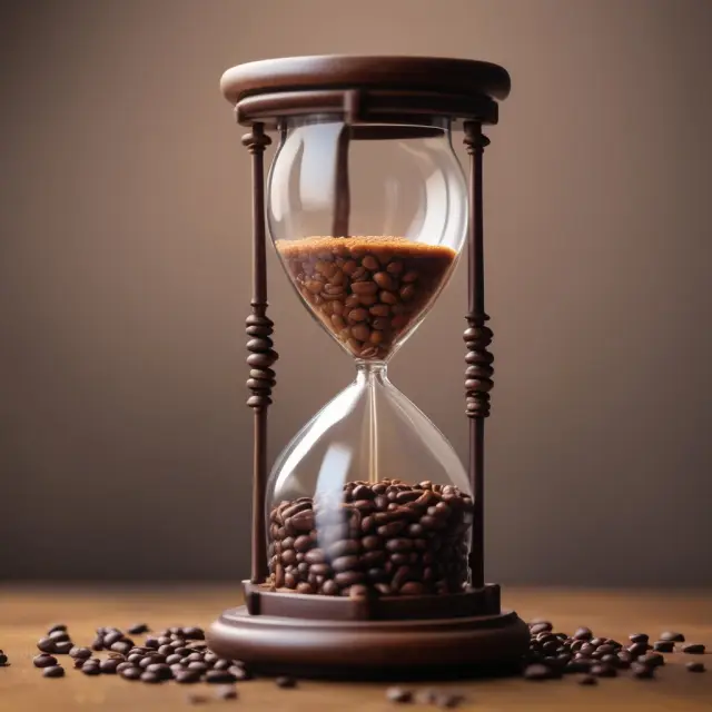 A roasting facility depicted as an hourglass filled with coffee beans. The top half represents capitalized costs (assets), while the bottom half shows expensed costs.