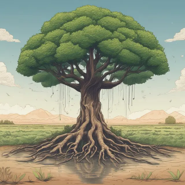 Visualization: A tree with capitalized interest represented by branches and trunk, while accrued interest flows as water nurturing its growth