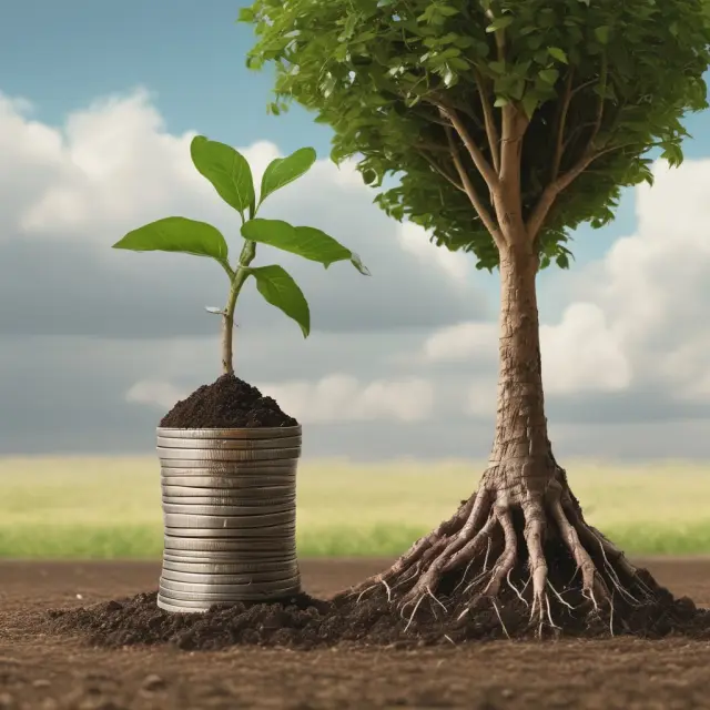 A flourishing seedling growing from a capitalized interest expense, symbolizing the asset