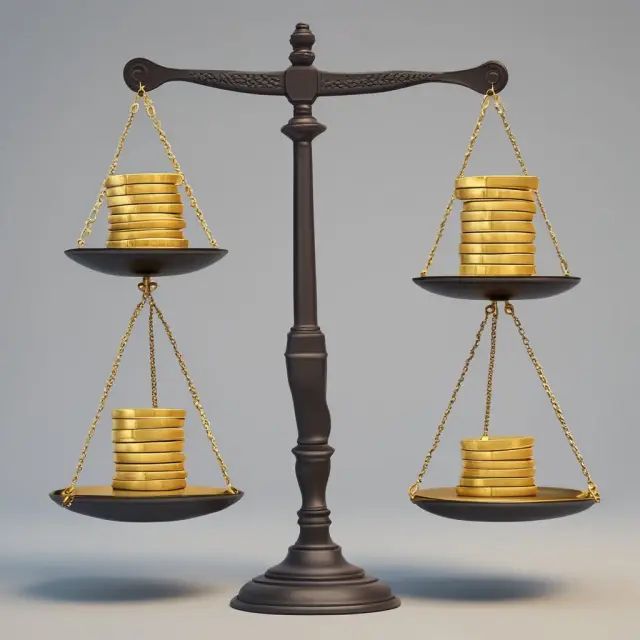 Comparison of financial statements: One scale illustrates operating expenses (gold coins) while the other represents capital leases (assets and liabilities).