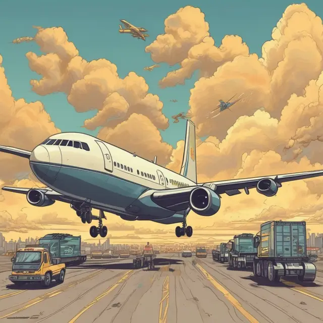 An airplane taking off while being tethered by golden chains, symbolizing the financial commitment and implications of capital leases for airlines.