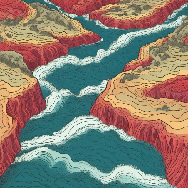 An image of a calm river (Risk-Free Rate) merging with a turbulent sea (Beta), representing the Capital Asset Pricing Model, with market risk premium waves on the horizon
