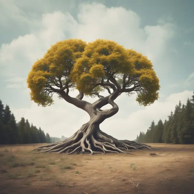 Two intertwined trees representing Capital Asset Pricing Model (CAPM) and Modern Portfolio Theory (MPT), surrounded by a diverse financial landscape