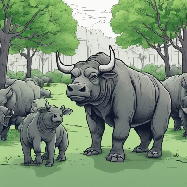 A metaphorical image of carbon bull and bear characters engaged in trading green certificates, symbolizing the allocation and trading of carbon credits