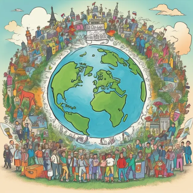 Two intertwining globe figures representing Paris Agreement and COP26, symbolizing countries collaborating through carbon credit trading for climate action