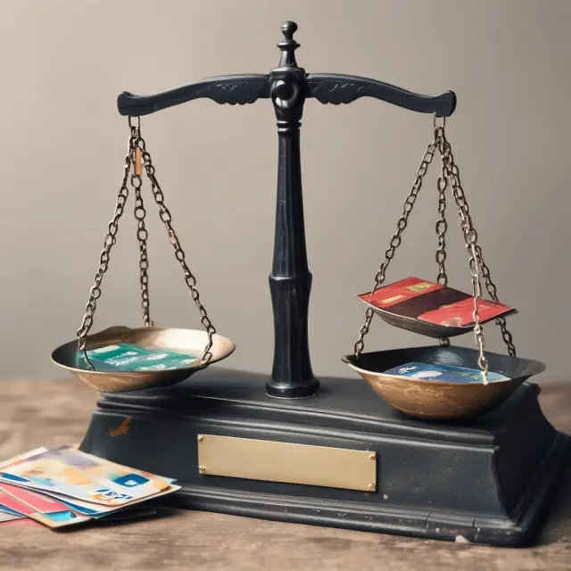 A set of scales tips towards a handcuffed justice figure, symbolizing the legal repercussions for carding activities