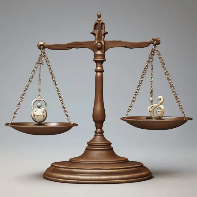 A balance scale illustrating the ethical considerations in carding, depicting digital scales representing morality and technology