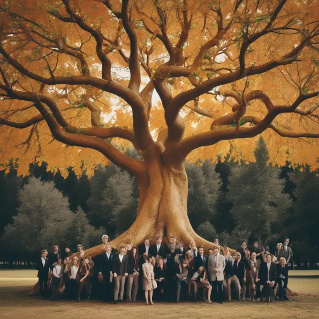 Golden tree symbolizing shared growth between general and limited partners, carrying intertwined roots representing carried interest