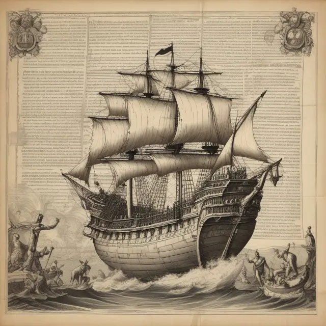 Vintage ship navigating a sea of historical texts symbolizing carried interest