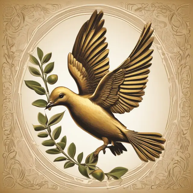 Golden dove with olive branch carrying a treasure chest representing the success of hedge funds and carried interest