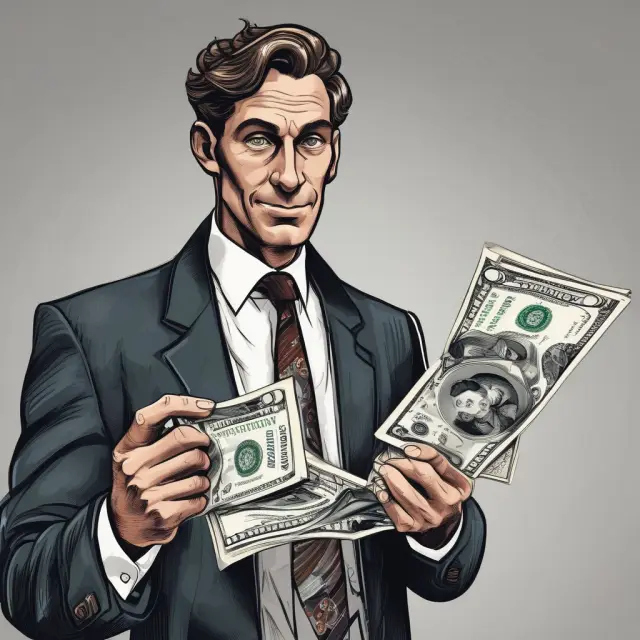 A trader holds a dollar bill representing the spot market in one hand and a futures contract in the other, demonstrating cash-and-carry arbitrage strategy.