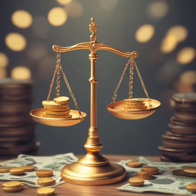 Gold coins on one side of a scale balanced by futures contracts: Cash-and-Carry Arbitrage.