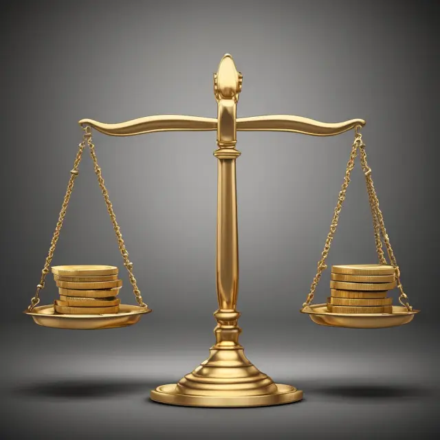 Golden scales balance spot market coins and futures contracts in a successful cash-and-carry arbitrage transaction. Bridge connects the two, enhancing visual representation of the trading strategy.