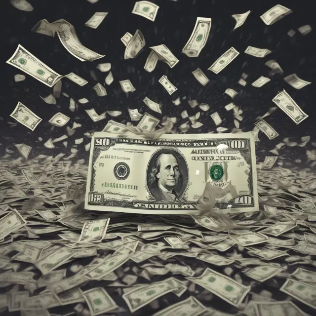 Image of a credit card issuing cash back rewards in the form of falling dollar bills, symbolizing monetary benefits from transactions