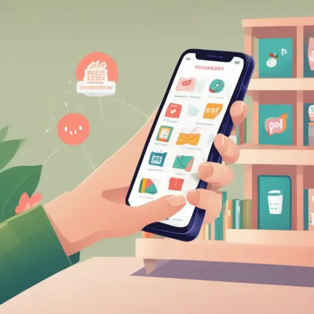 A person holds a smartphone displaying the Ibotta app with cash-back rewards, surrounded by various shopping bags and marketplace icons
