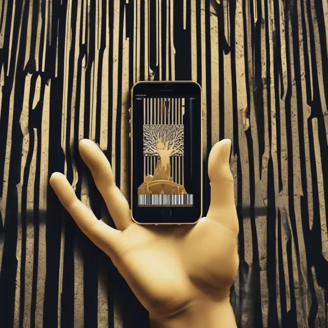 A golden hand with a Shopkick logo on it scans various digital barcodes in a forest of product images.