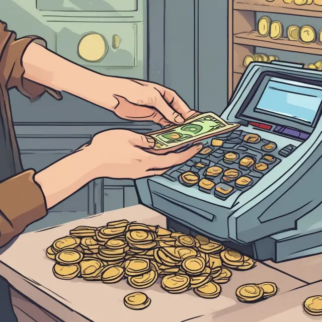 Person receiving cash back through debit card transaction, combining traditional cash and digital rewards