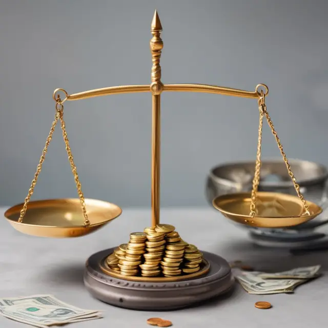 Golden scale with coins and bills representing cash balances and cash flows in effective cash management.