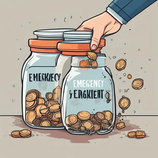 Person managing cash: pouring coins into emergency fund while monitoring budget and rainwater