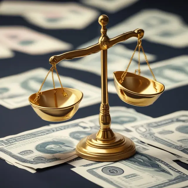 A golden set of scales representing balanced cash management in businesses, with coins flowing between AR, AP, and operational activities
