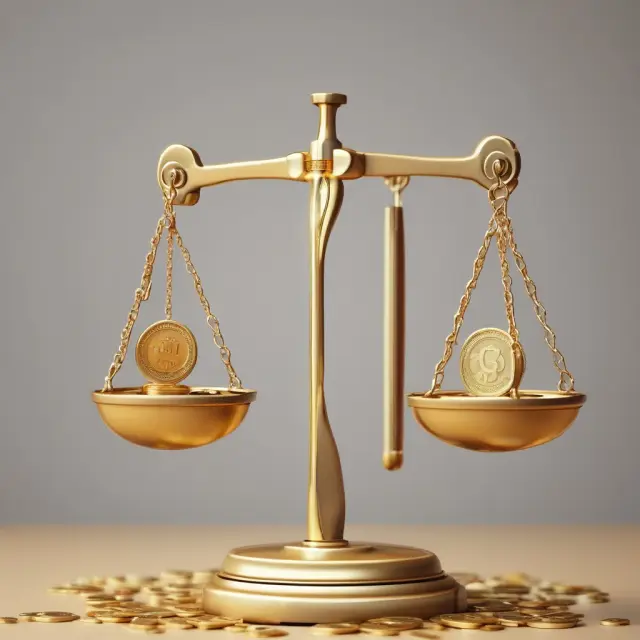 Golden coin balancing between two scales - Cash Management: Maintaining liquidity and profitability.