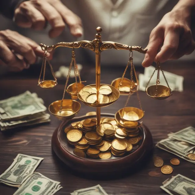 An image of strong hands carefully sorting gold coins and bills on a balance scale, symbolizing the balance between optimizing operations and investing for improved cash ratios.
