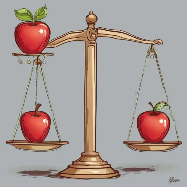An image of two scales: one with Apple
