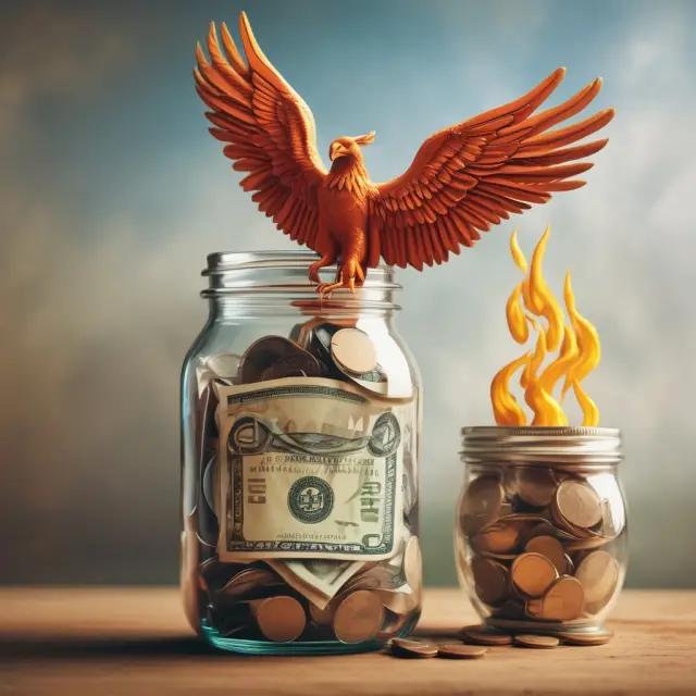 A mythical Phoenix emerging from a jar of cash, symbolizing the tax advantages and versatility of Cash Value Life Insurance