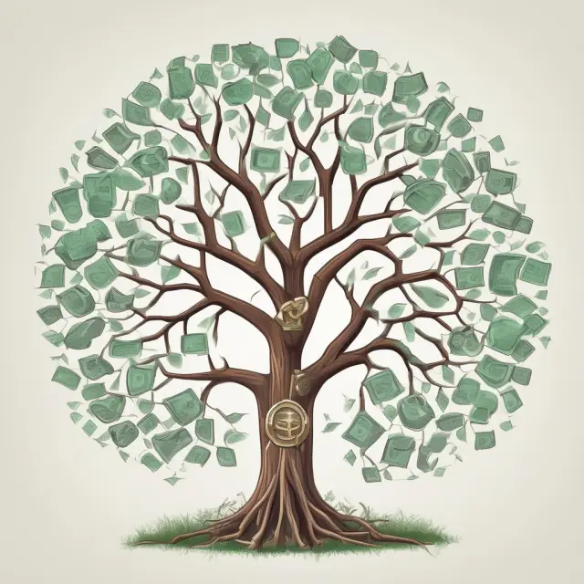A metaphorical illustration of cash value life insurance as a growing tree, featuring branches representing premiums, death benefit, and interest.